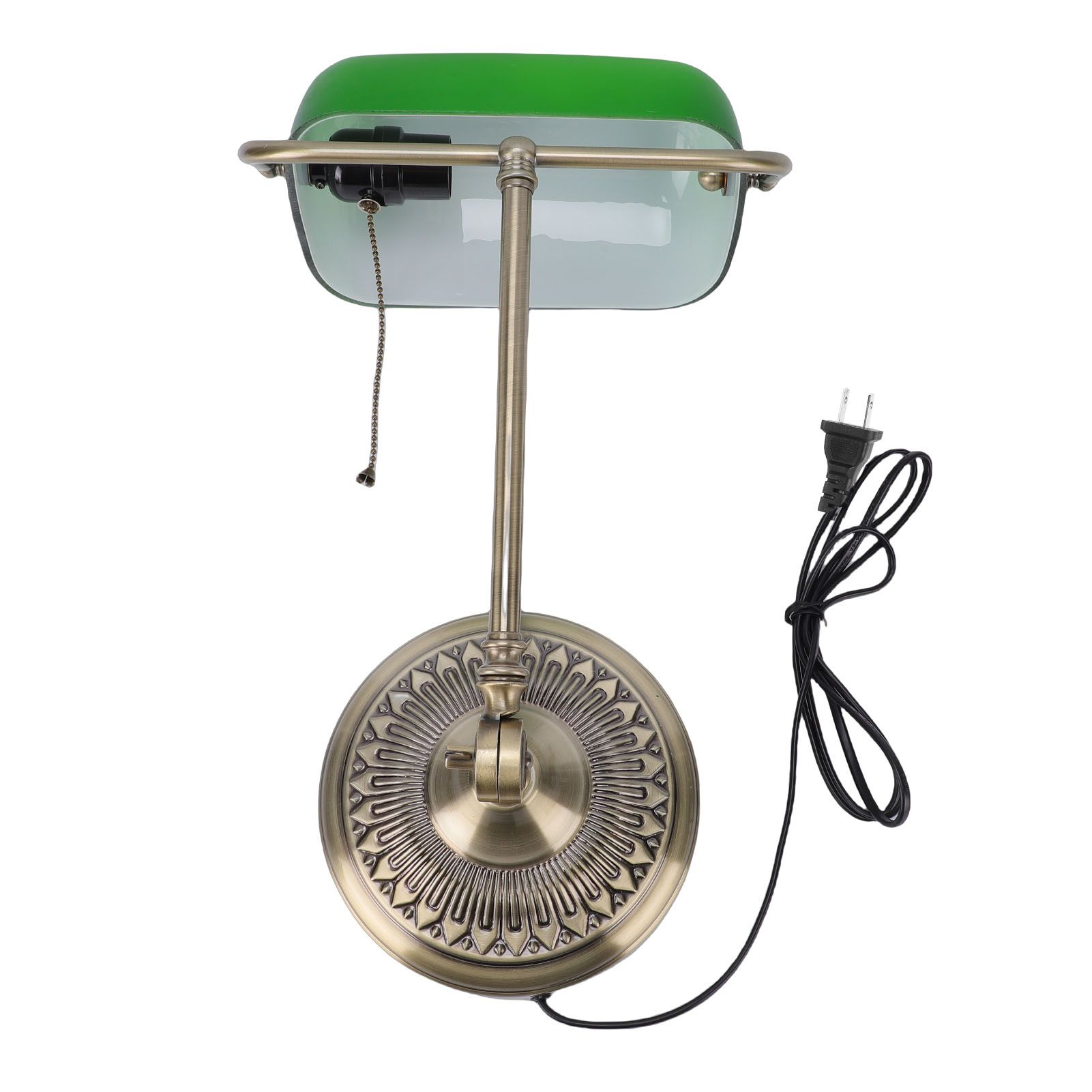 Vintage Desk Lamp Plug In Table Lamp with Green Glass Shade Pull Chain Switch view 3