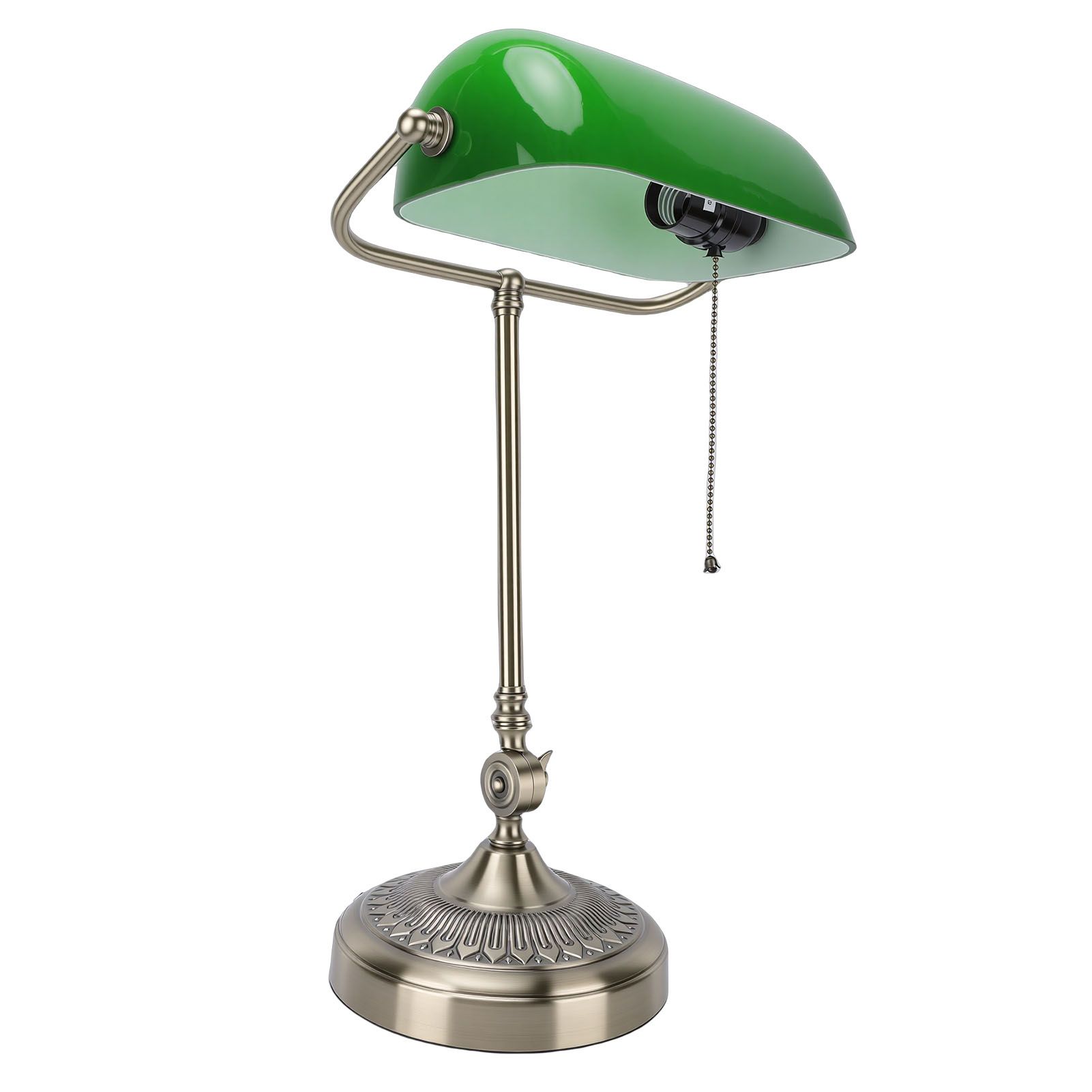 Vintage Desk Lamp Plug In Table Lamp with Green Glass Shade Pull Chain Switch view 4