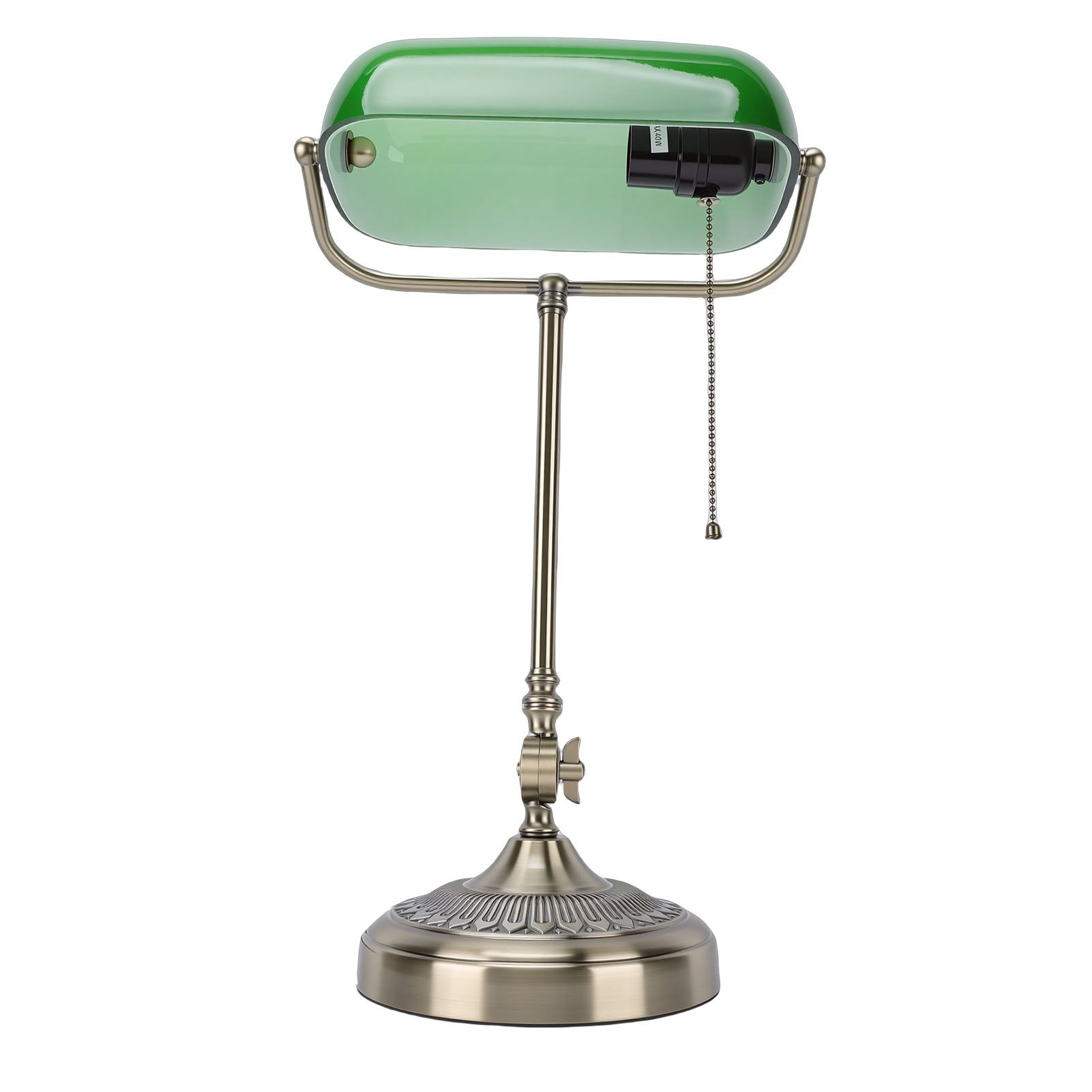 Vintage Desk Lamp Plug In Table Lamp with Green Glass Shade Pull Chain Switch view 6