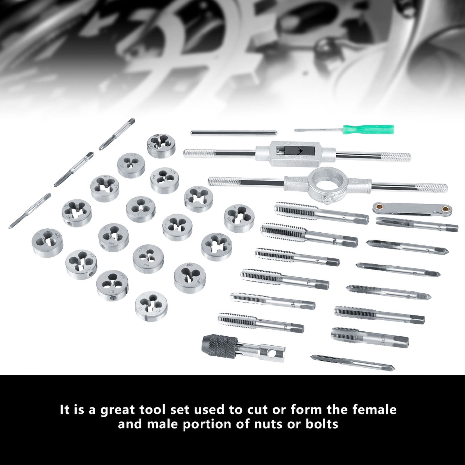 40Pcs M3-M12 Screw Nut Tap and Die Set with Wrenches and Thread Gauge Heavy view 3
