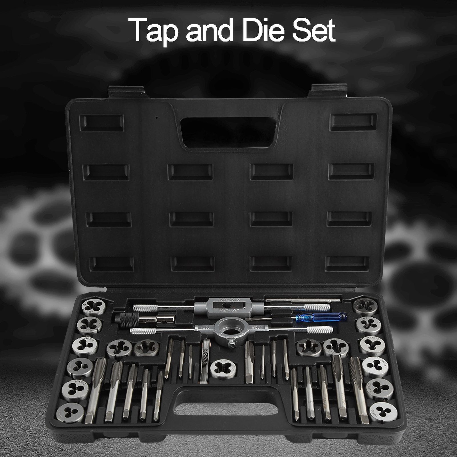 40Pcs M3-M12 Screw Nut Tap and Die Set with Wrenches and Thread Gauge Heavy view 4
