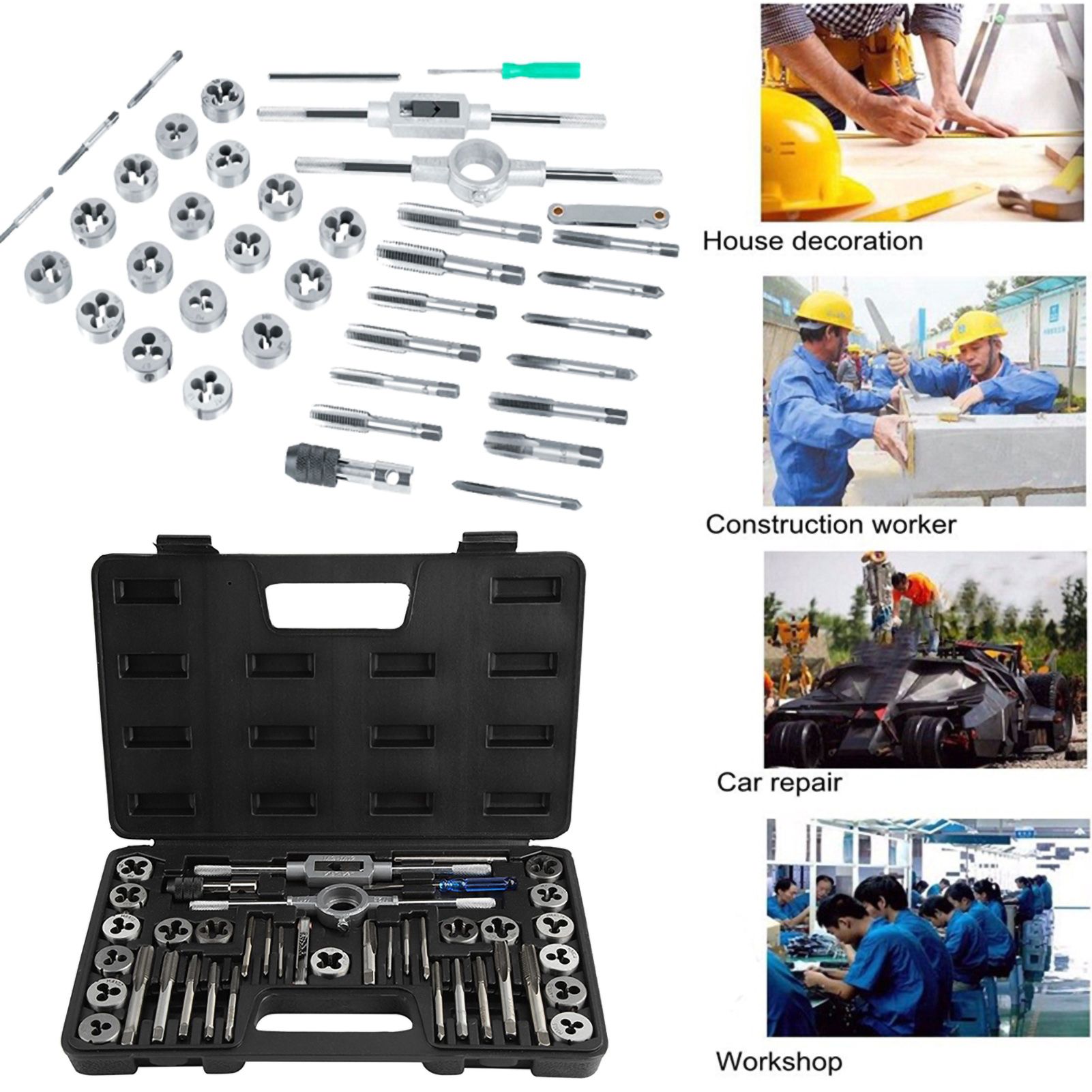 40Pcs M3-M12 Screw Nut Tap and Die Set with Wrenches and Thread Gauge Heavy view 7