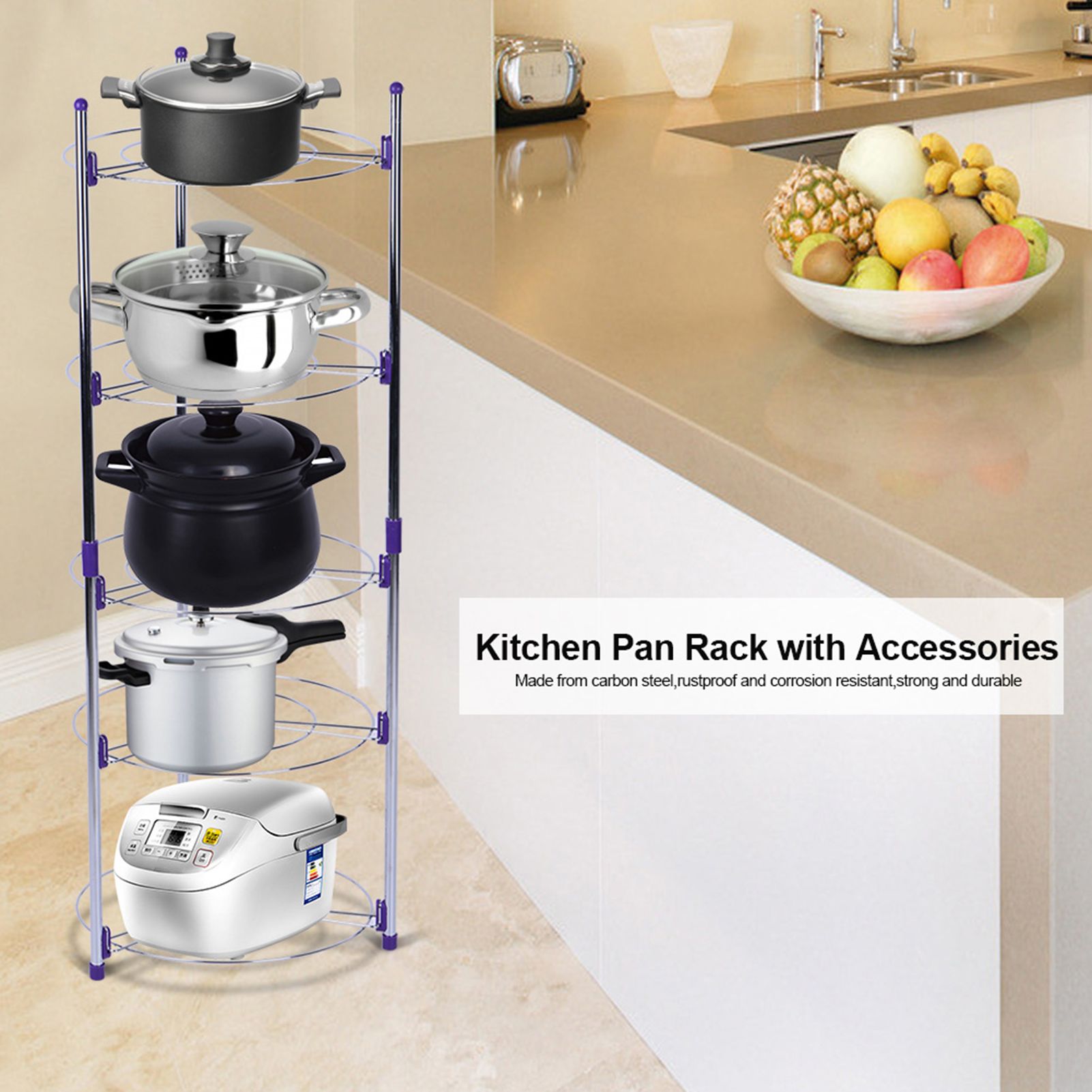 5 Tiers Home Kitchen Pans Pots Storage Rack Durable Metal Wire Shelving Organizer — image 1