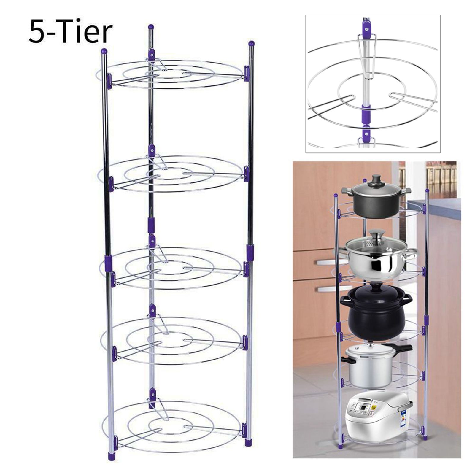 5 Tiers Home Kitchen Pans Pots Storage Rack Durable Metal Wire Shelving Organizer view 9