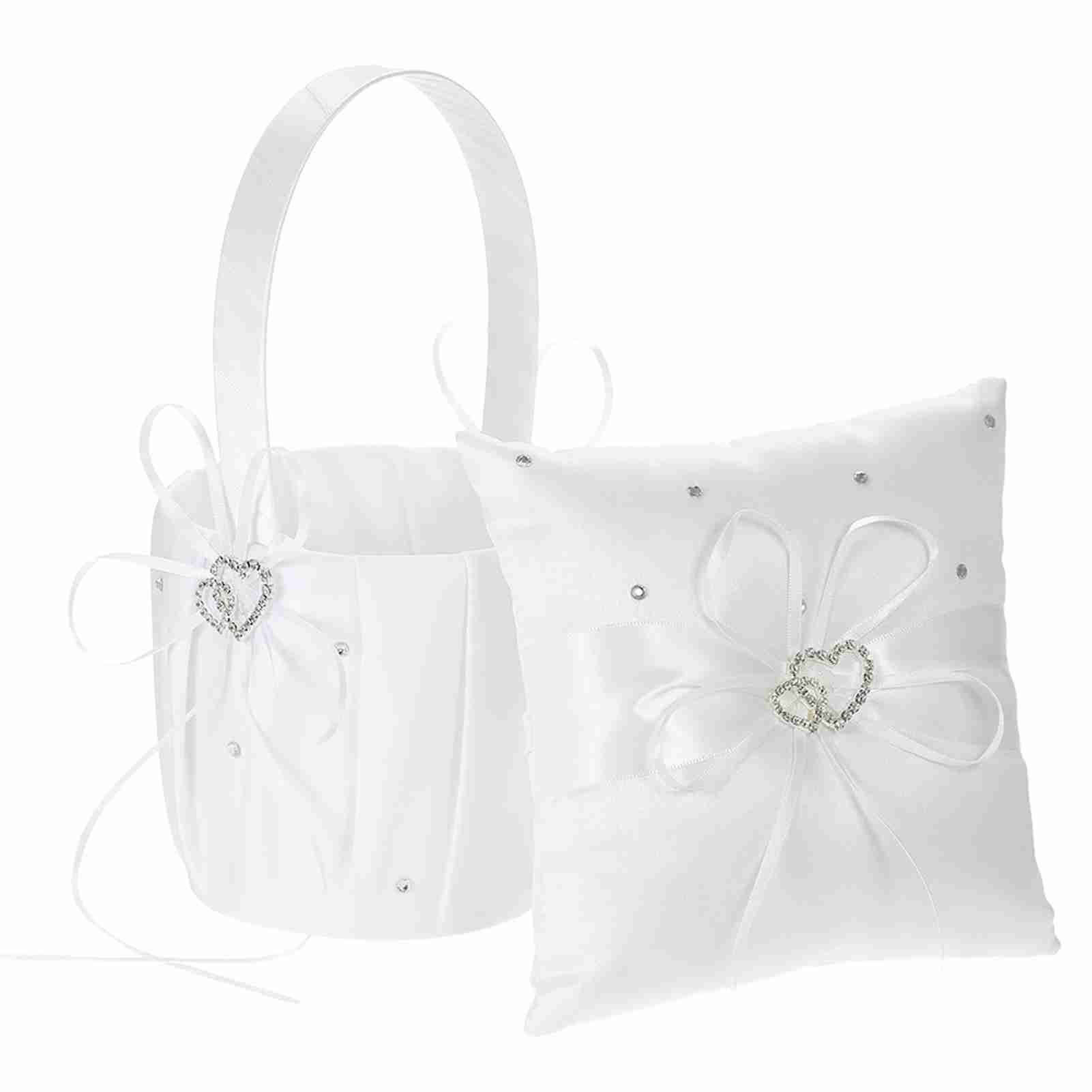 6 * 6 inches Double Heart Satin Ring Bearer Pillow and Wedding Flower Girl view 2