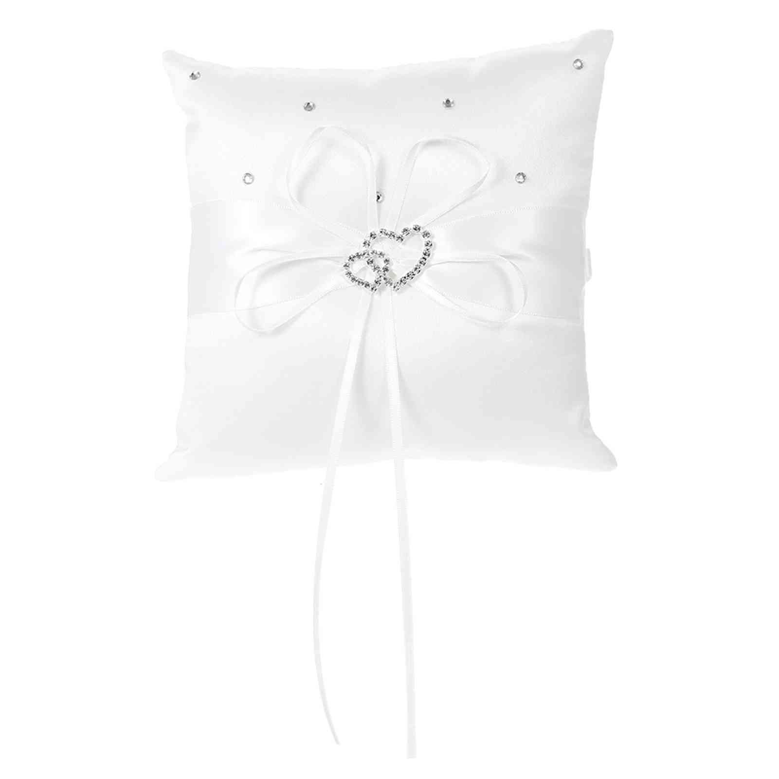 6 * 6 inches Double Heart Satin Ring Bearer Pillow and Wedding Flower Girl view 4
