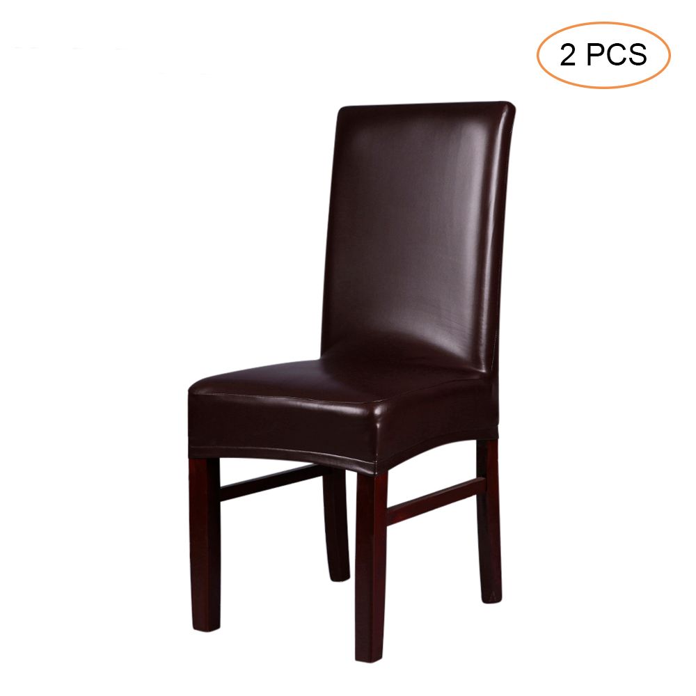 2pcs One-piece PU Leather Stretchable Dining Chair Back Seat Covers Waterproof view 2