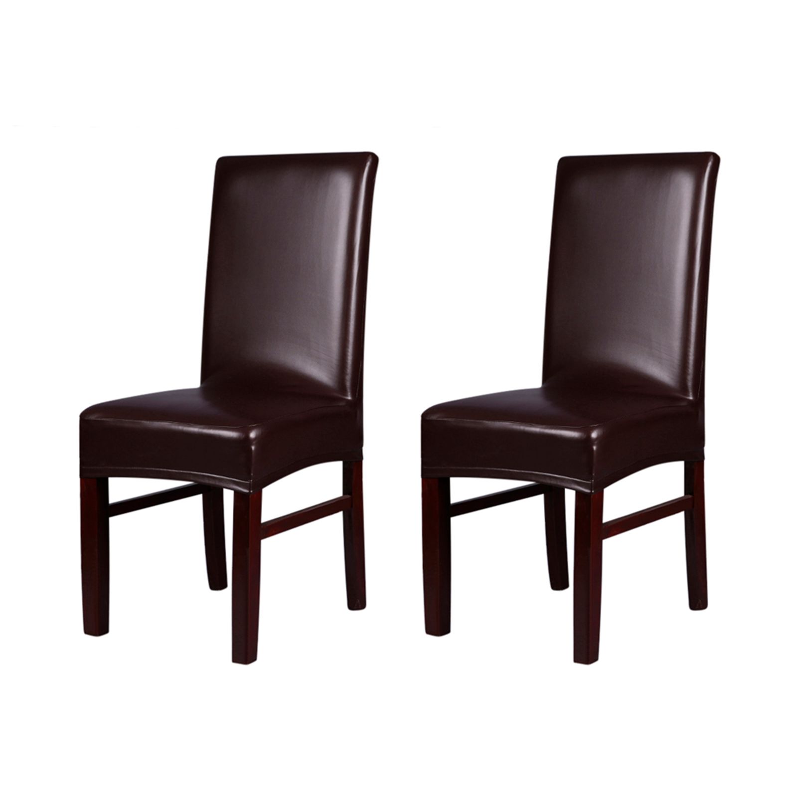 2pcs One-piece PU Leather Stretchable Dining Chair Back Seat Covers Waterproof view 3