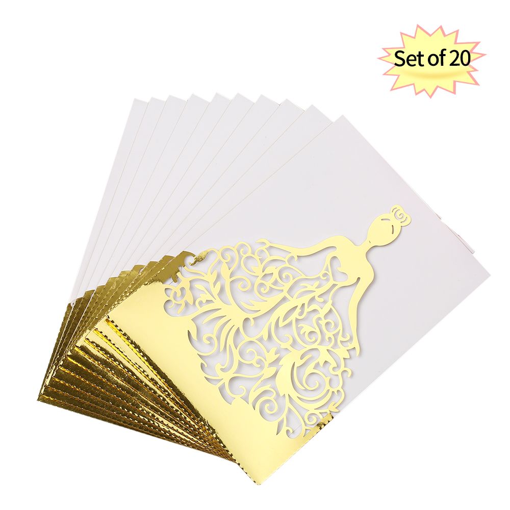 20pcs/set Wedding Invitation Cards Pearl Paper Laser Cut Hollow Bride Pattern