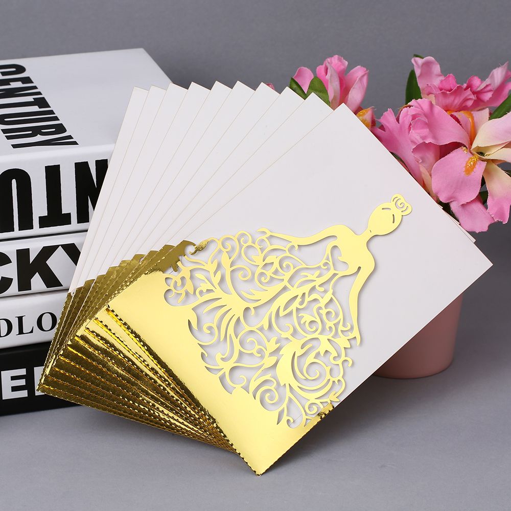 20pcs/set Wedding Invitation Cards Pearl Paper Laser Cut Hollow Bride Pattern view 2