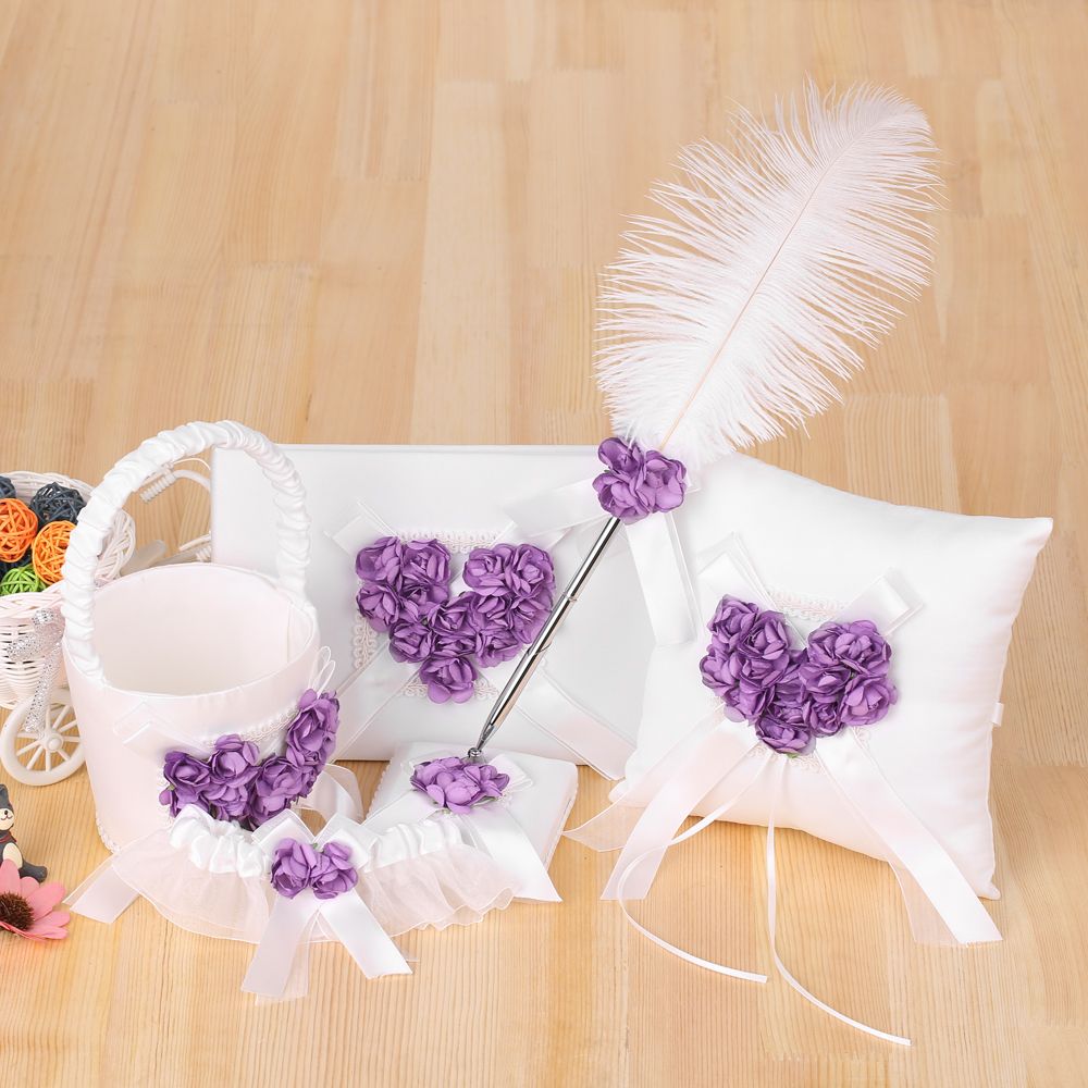 5pcs/set Satin Flower Girl Basket + 7 * 7 inches Ring Bearer Pillow + Guest view 2