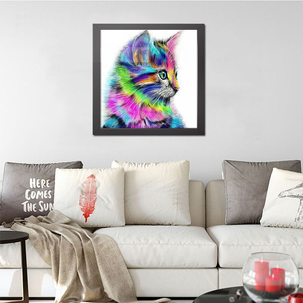 12 * 12 inches/30 * 30cm DIY 5D Diamond Painting Kit Colorful Cat Pattern view 3