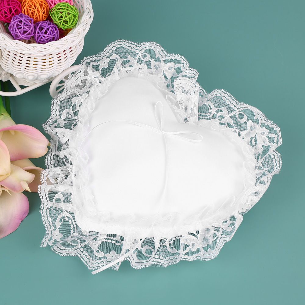 7 * 7 inches White Lace Satin Heart Wedding Ring Bearer Pillow Wedding