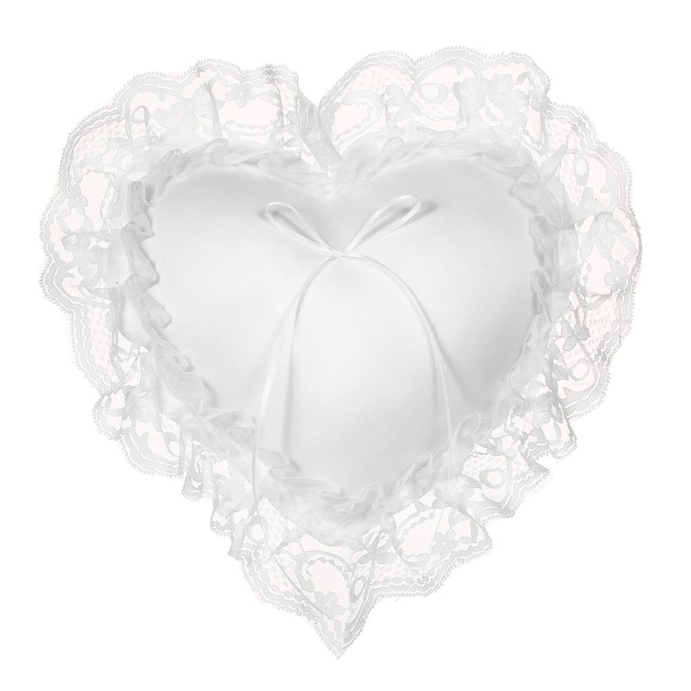 7 * 7 inches White Lace Satin Heart Wedding Ring Bearer Pillow Wedding view 3