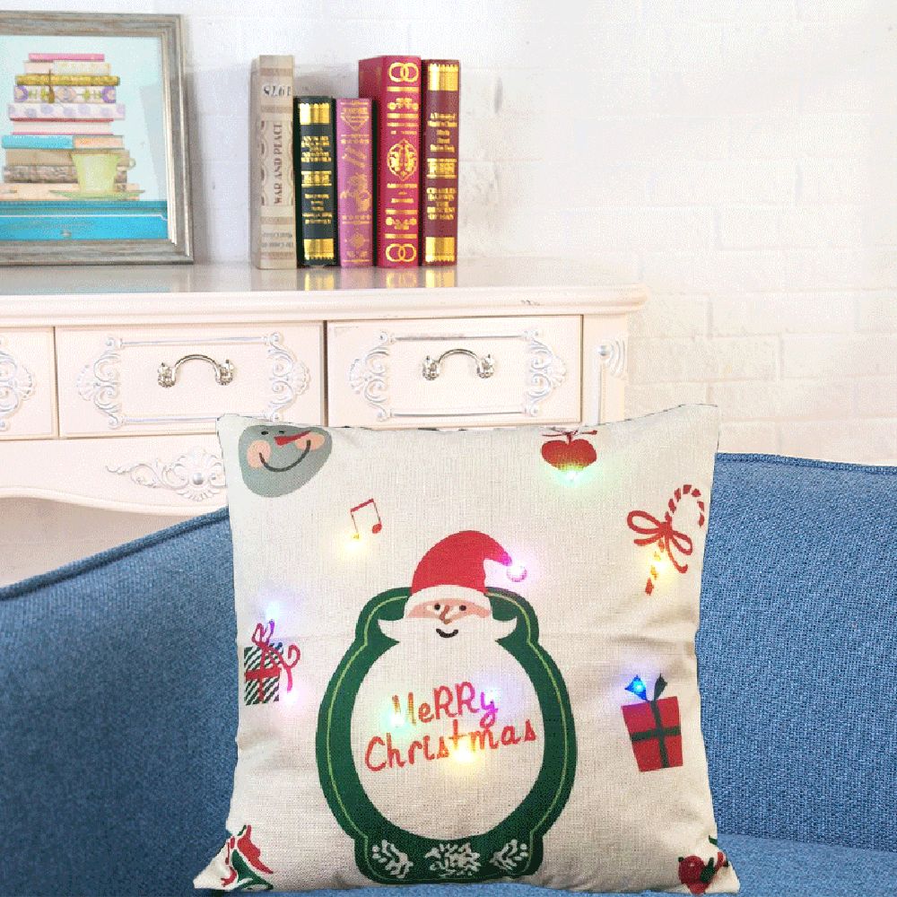 18 * 18 inches / 45 * 45cm Linen Colorful LED Light Merry Christmas Cushion
