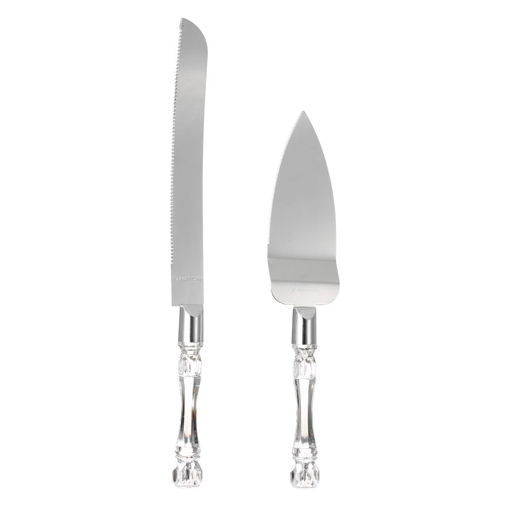Stainless Steel Wedding Cake Knife & Server Set Crystal Handle Cake Cutter