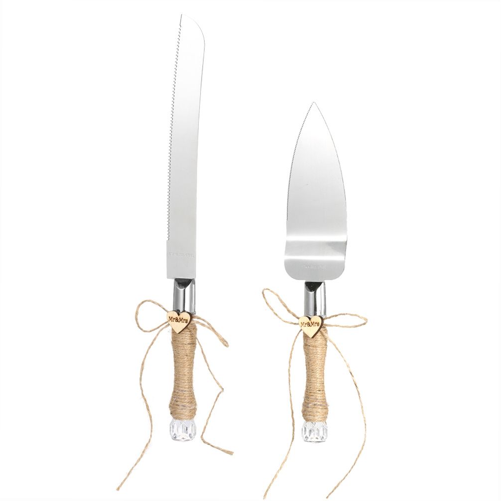 Stainless Steel Wedding Cake Knife & Server Set Crystal Handles Cake Cutter view 2