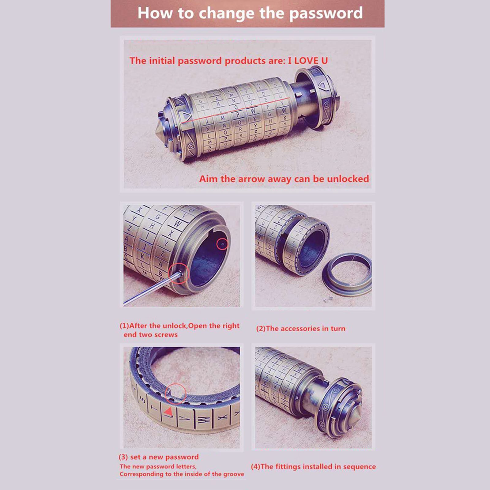 Birthday Valentine Gift Box Cylinder Lockbox Da Vinci Code Alphabet Locks — image 1