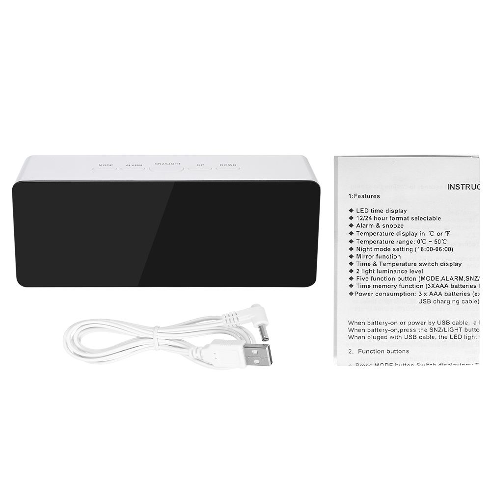 Multifunctional Plastic Mirror LED Night Light Thermometer Digital Wall Clock view 2