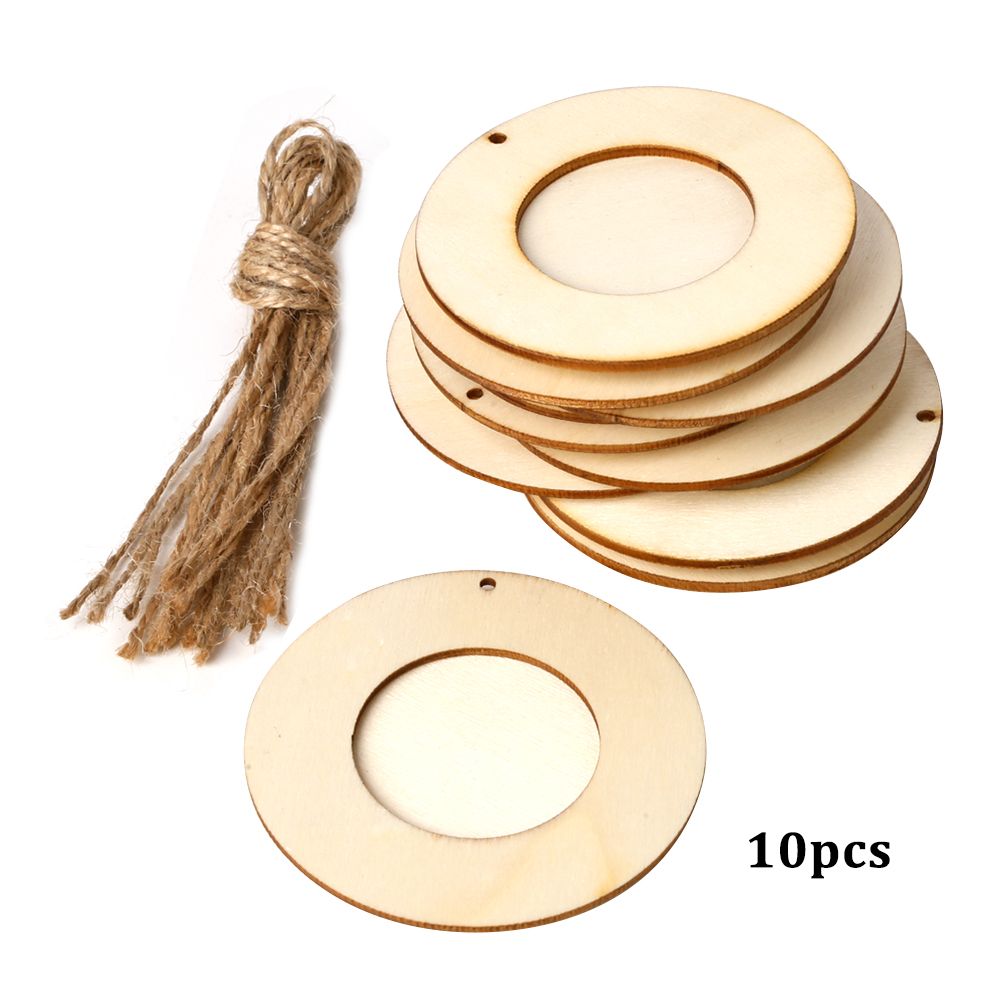 10pcs Mini Round Wood Photo Frame Picture Holder with Hanging Rope DIY Wooden view 2