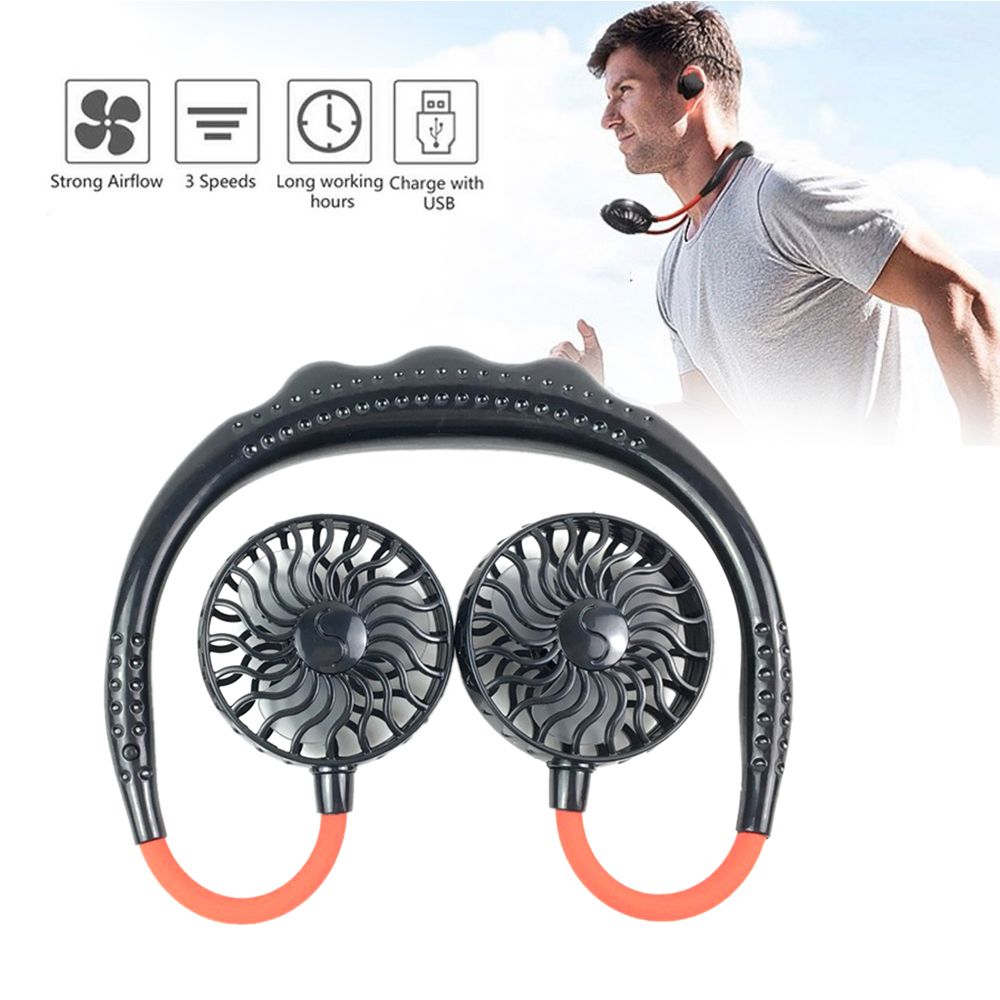 Home Office USB Rechargeable Wearable Fans Sports Dual-Head Mini Portable