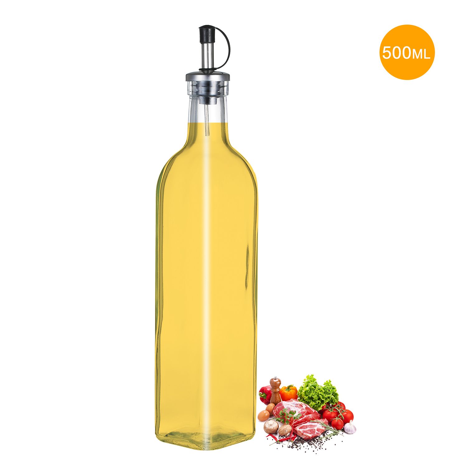 Kitchen Olive Oil and Vinegar Glass Dispenser Cruet Square Seasoning Bottle view 2
