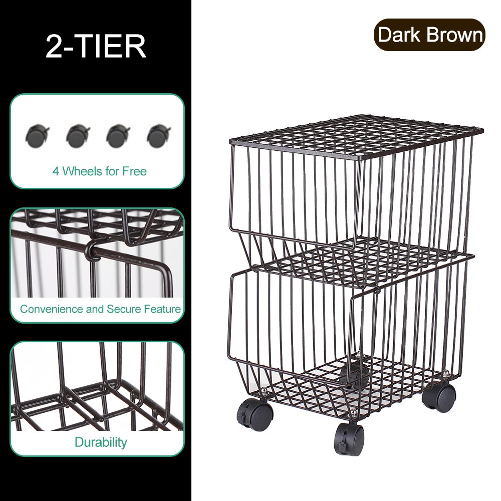 Movable Iron Storage Shelf 2 Layer Tier Drying Mesh Basket Metal Rack with view 4