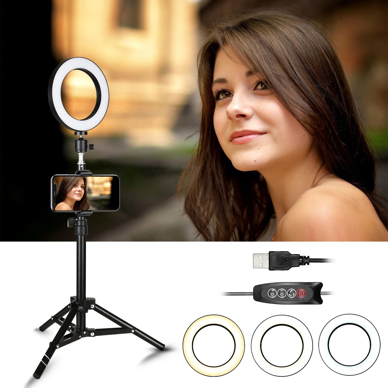 3 Gear Brightness LED Ring Light with Cell Phone Holder Stand for Live Stream view 5
