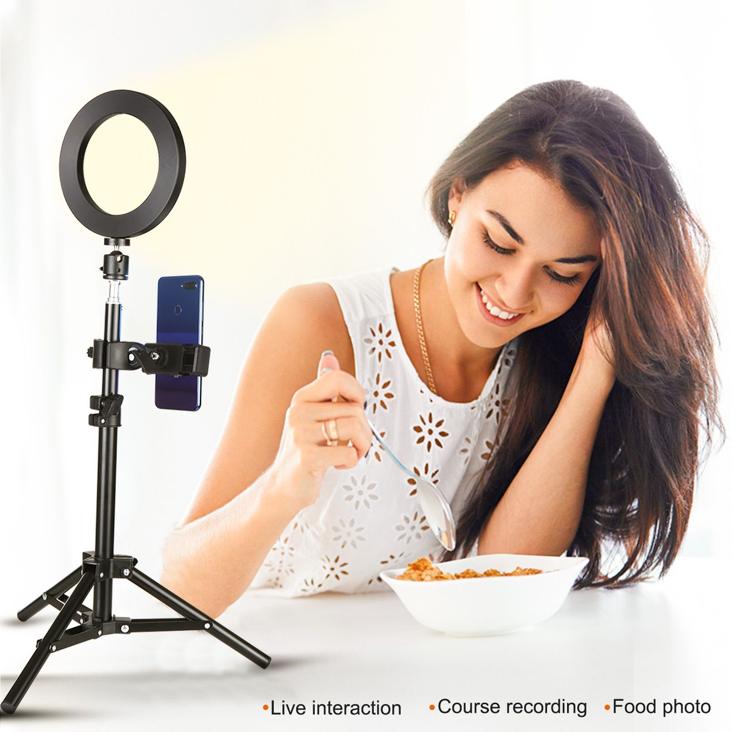 3 Gear Brightness LED Ring Light with Cell Phone Holder Stand for Live Stream view 6