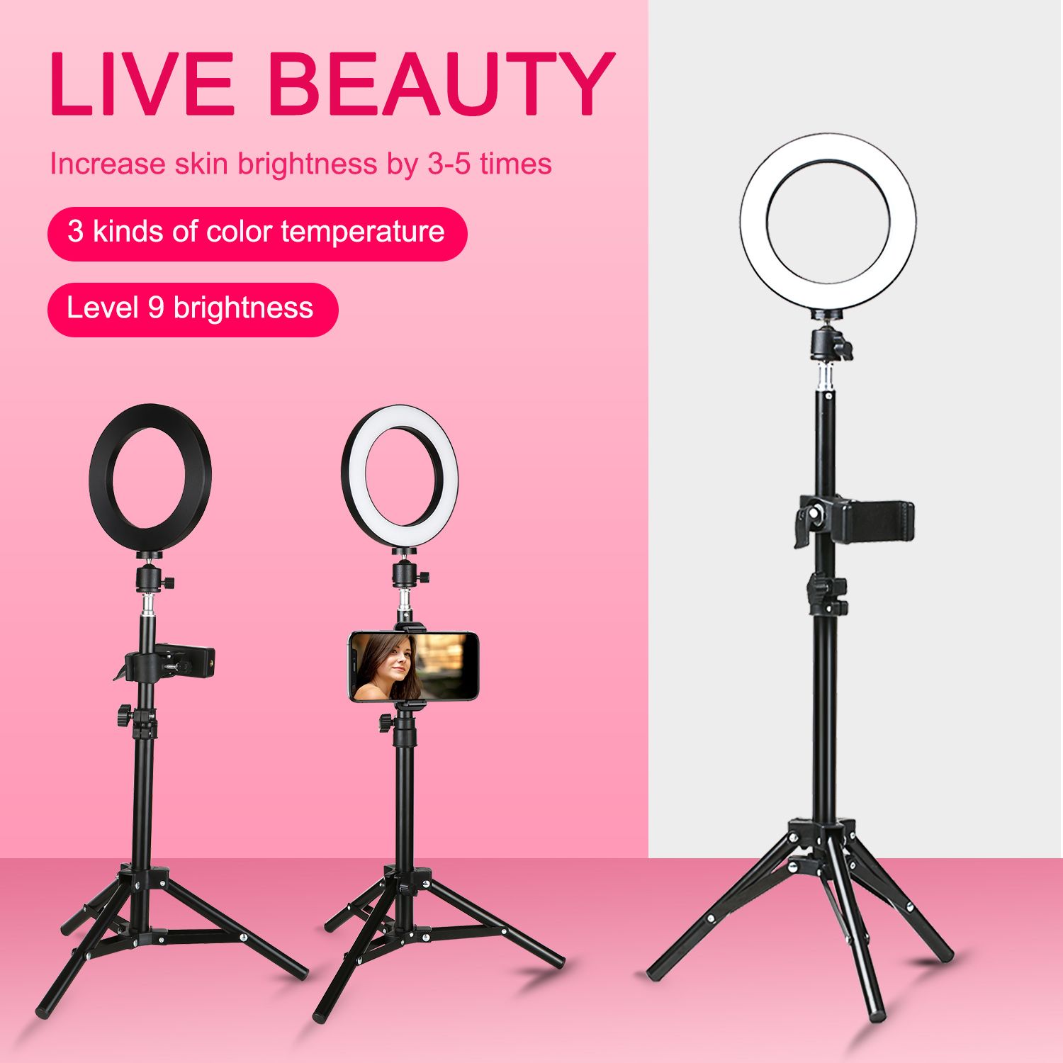 3 Gear Brightness LED Ring Light with Cell Phone Holder Stand for Live Stream view 7