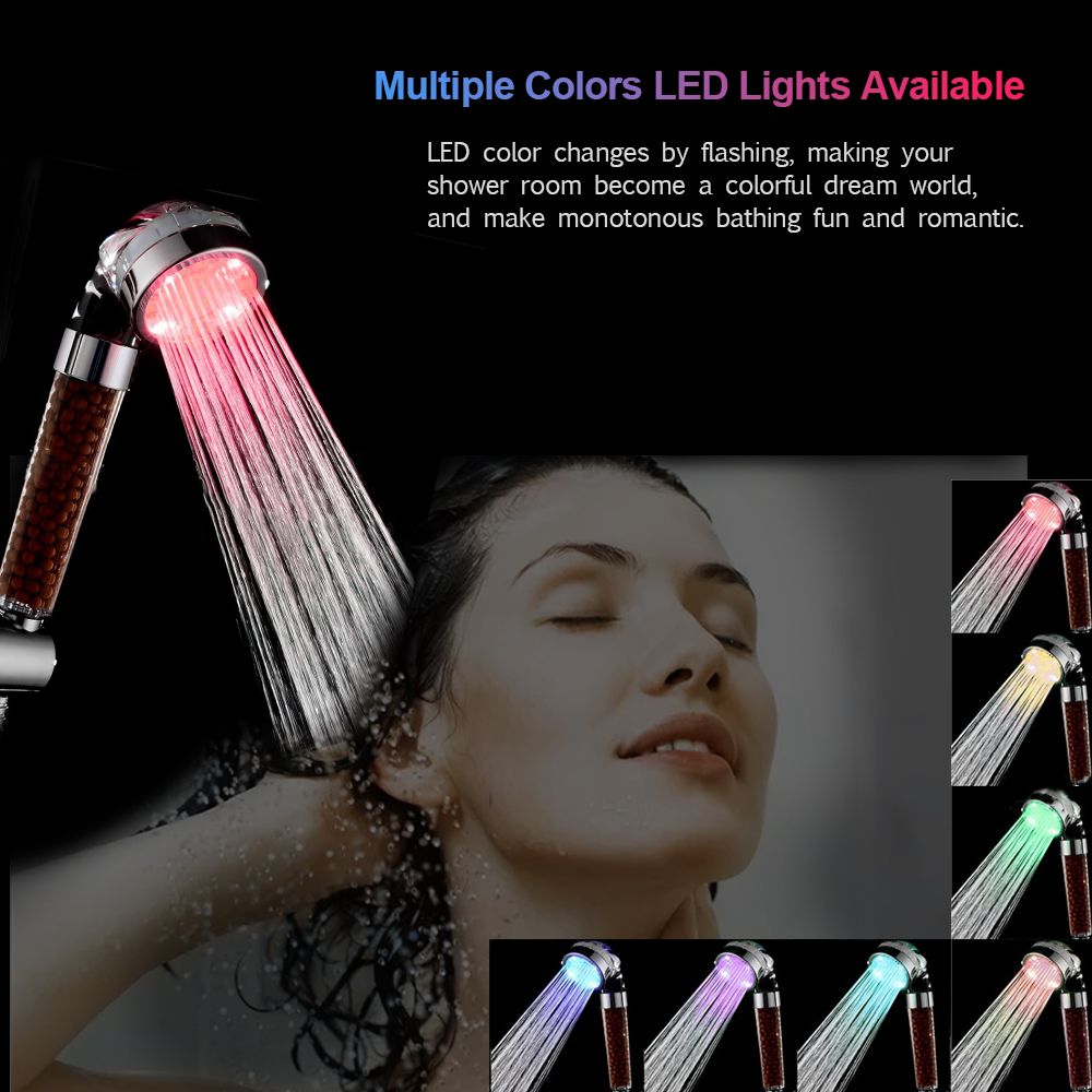 LED Hand Shower LED Shower Head Ionic Filter Multiple Colors Automatically