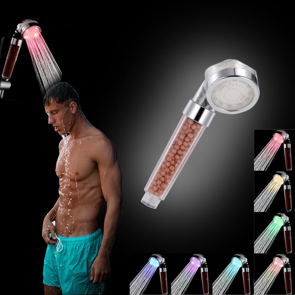 LED Hand Shower LED Shower Head Ionic Filter Multiple Colors Automatically view 3