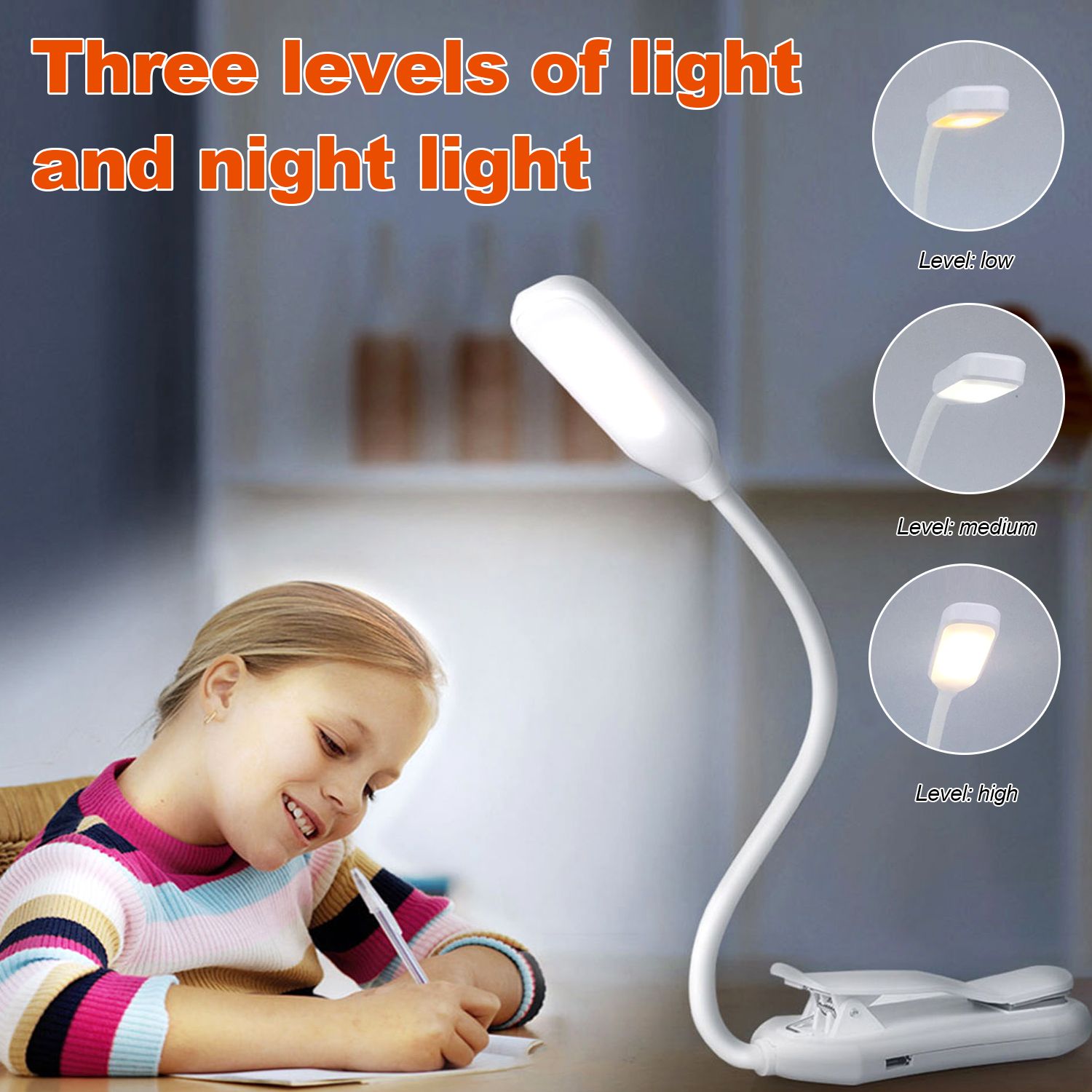 Clip on Book Ligh Reading Light 7 LED with 3 Brightness USB Rechargeable view 2