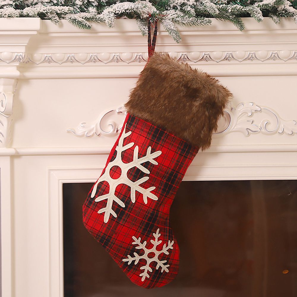 Christmas Stocking 18'' 3D with Plaid Snowflake Plush Faux Fur Cuff Christmas view 2