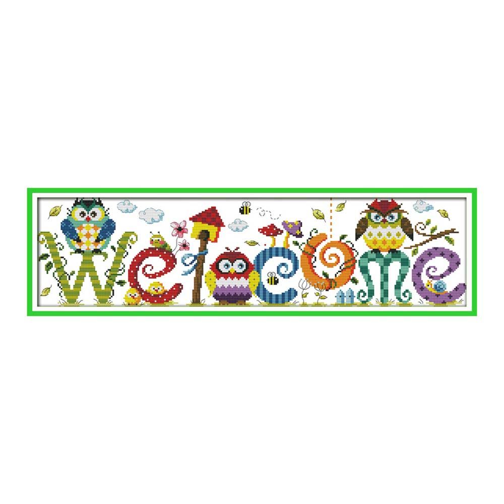 22.8 * 6.7 inches The Owl Welcome Card Pattern Cross Stitch Kit with