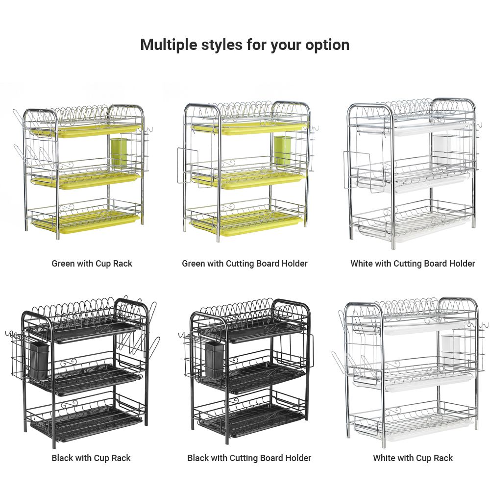 3-Tier Rustproof Dish Drying Rack Carbon Steel Dish Rack Multifunctional — image 1
