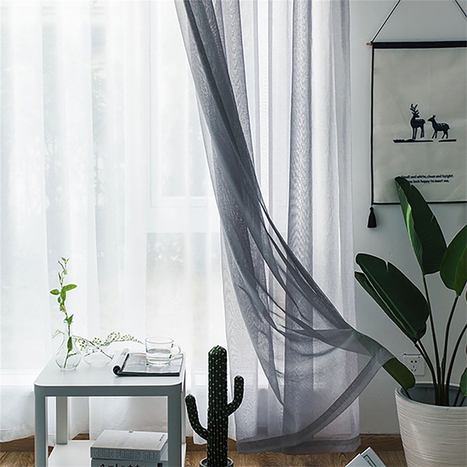 Sheer Curtains Living Room Rod Pocket Window Curtain Panels Bedroom Semi Sheer view 4