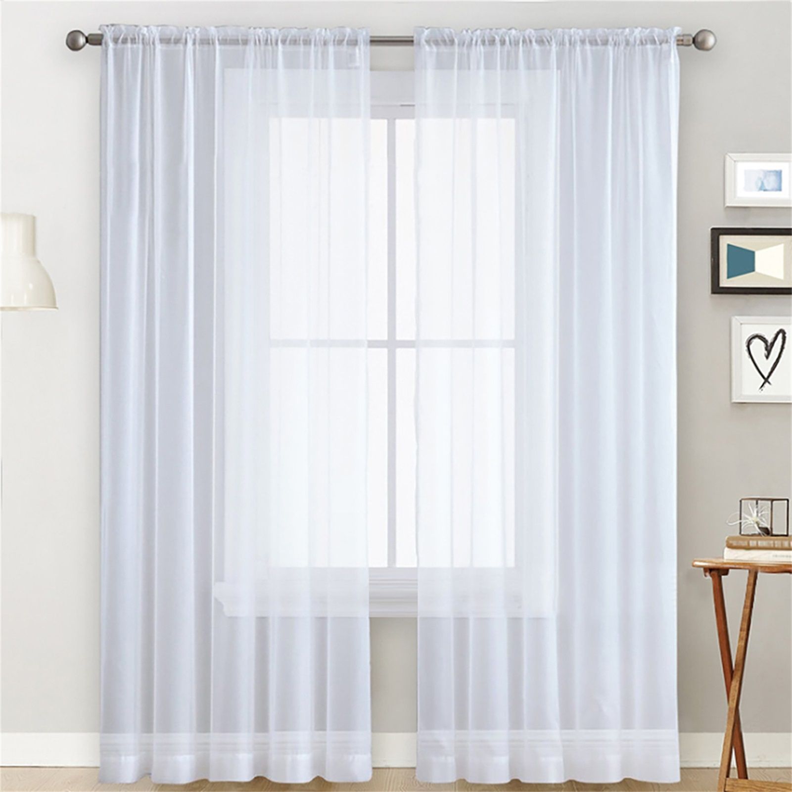 Sheer Curtains Living Room Rod Pocket Window Curtain Panels Bedroom Semi Sheer view 6