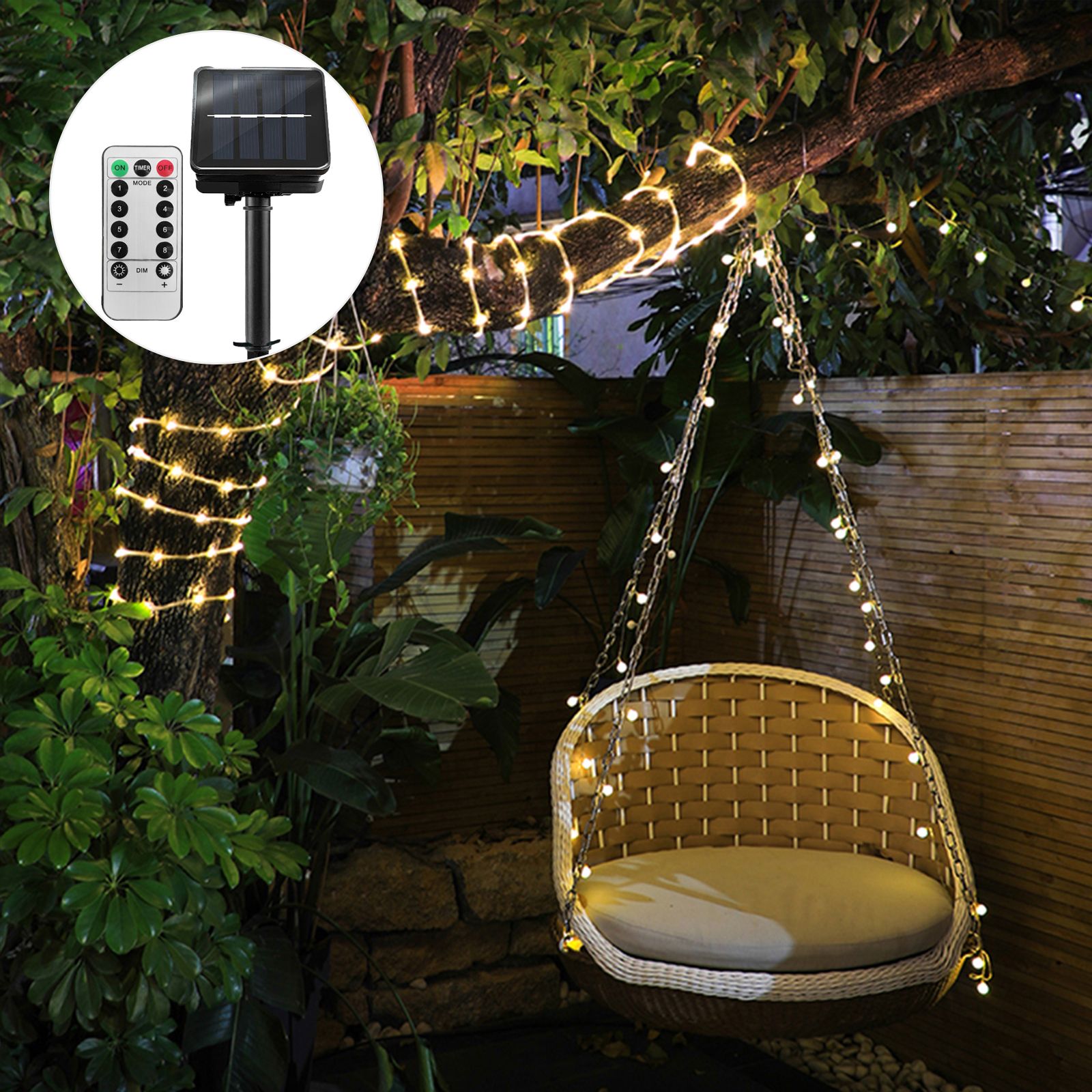 Solar LED Rope Lights Christmas Decorative Light 32.8ft 100 LEDs Remote view 2