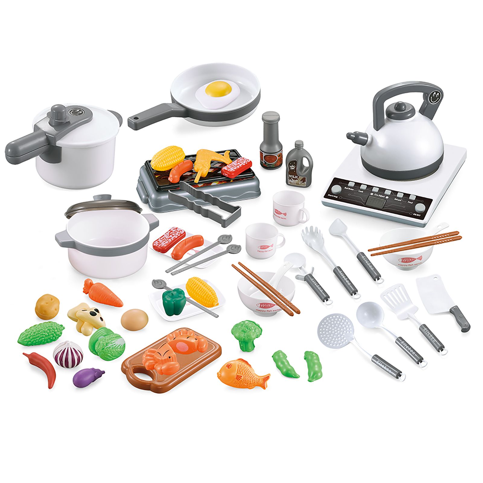 52PCS Kitchen Play Kids Pretend Playset with Cookware Pots and Pans Set Play view 3