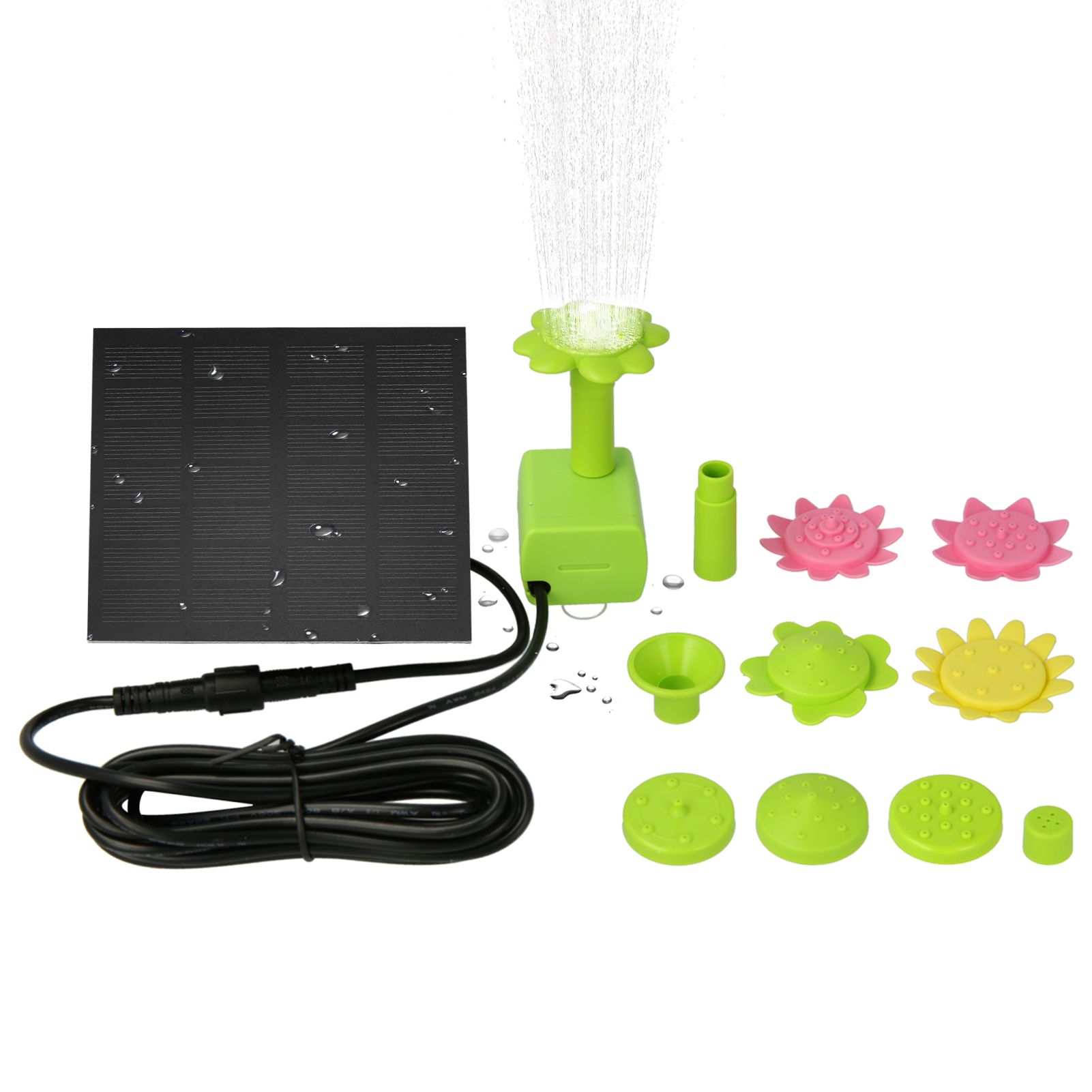 7V 1.4W Solar Fountain Pump with Colorful Flower Type Nozzles Solar Powered view 2