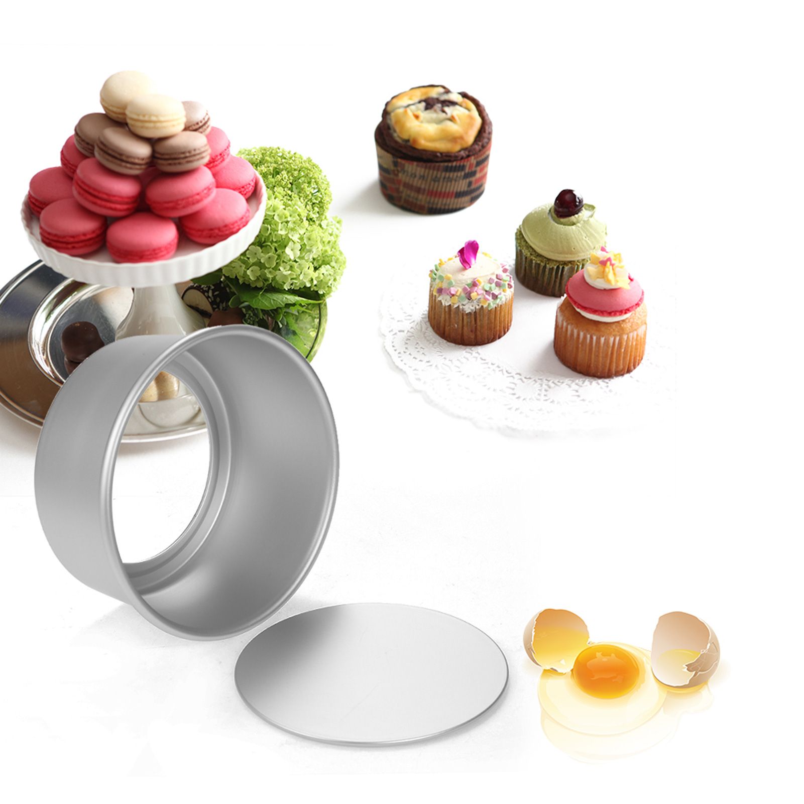 5pcs/set Aluminum Alloy Round Cake Mould Chiffon Cake Baking Pan Pudding — image 1