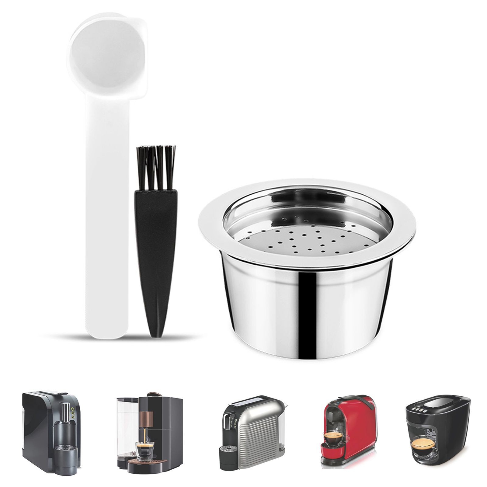 Stainless Steel Coffee Capsules Refillable Coffee Capsules with Spoon Brush view 3