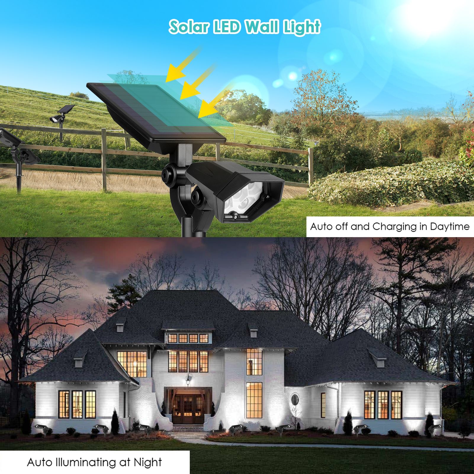 2 PCS Solar Garden Spotlights Outdoor Waterproof 5 LEDs 2-in-1 Solar In-Ground view 6