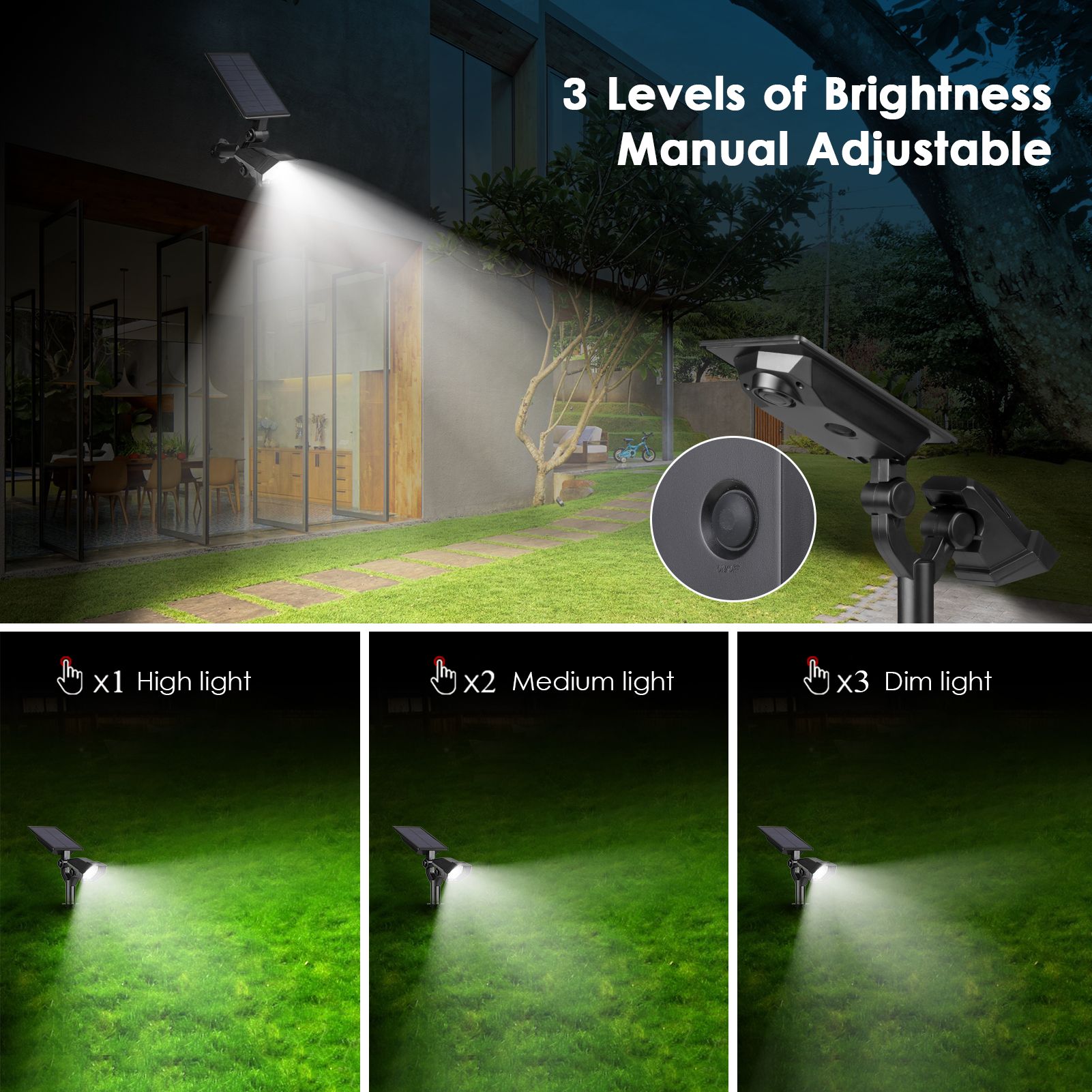 2 PCS Solar Garden Spotlights Outdoor Waterproof 5 LEDs 2-in-1 Solar In-Ground view 9