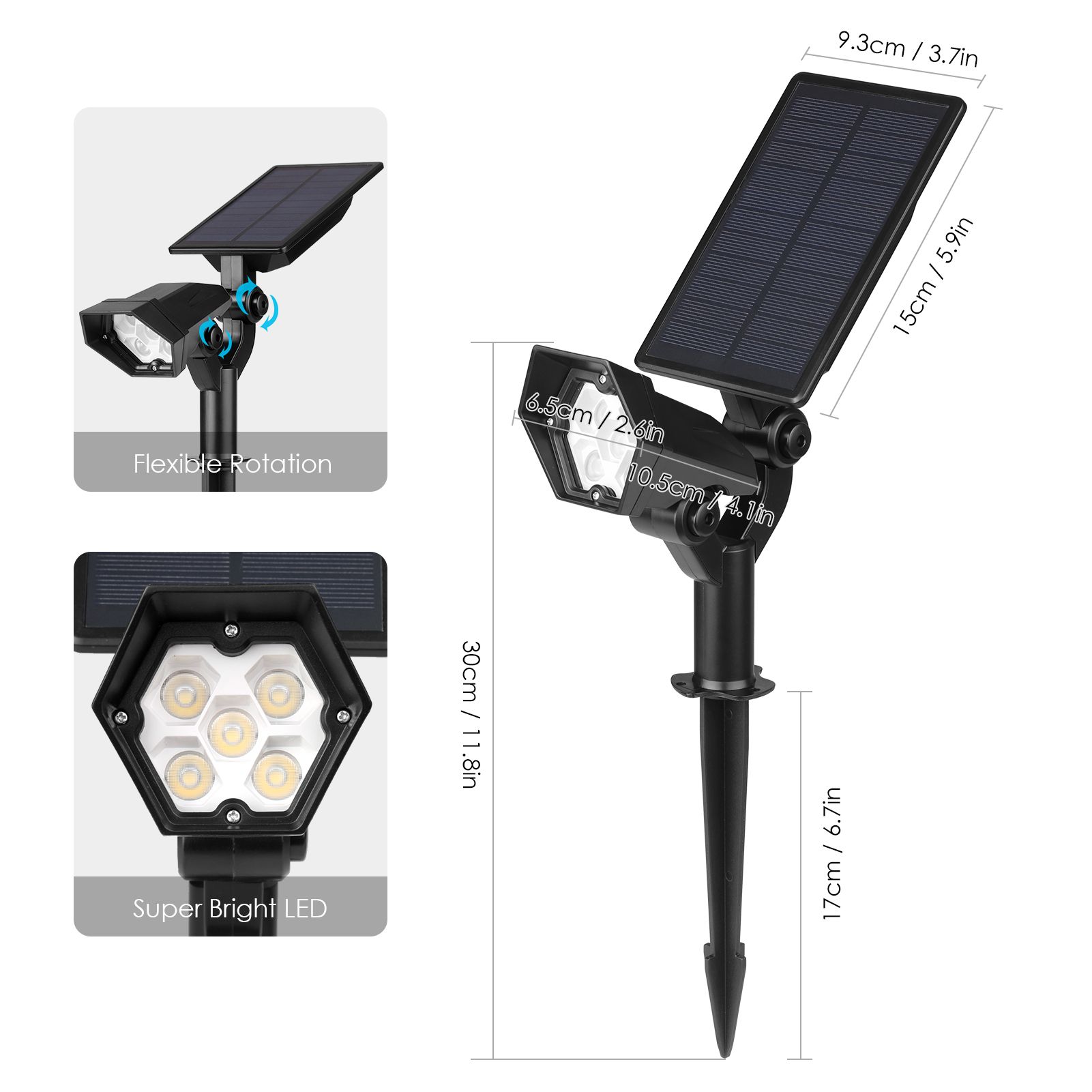 2 PCS Solar Garden Spotlights Outdoor Waterproof 5 LEDs 2-in-1 Solar In-Ground view 11