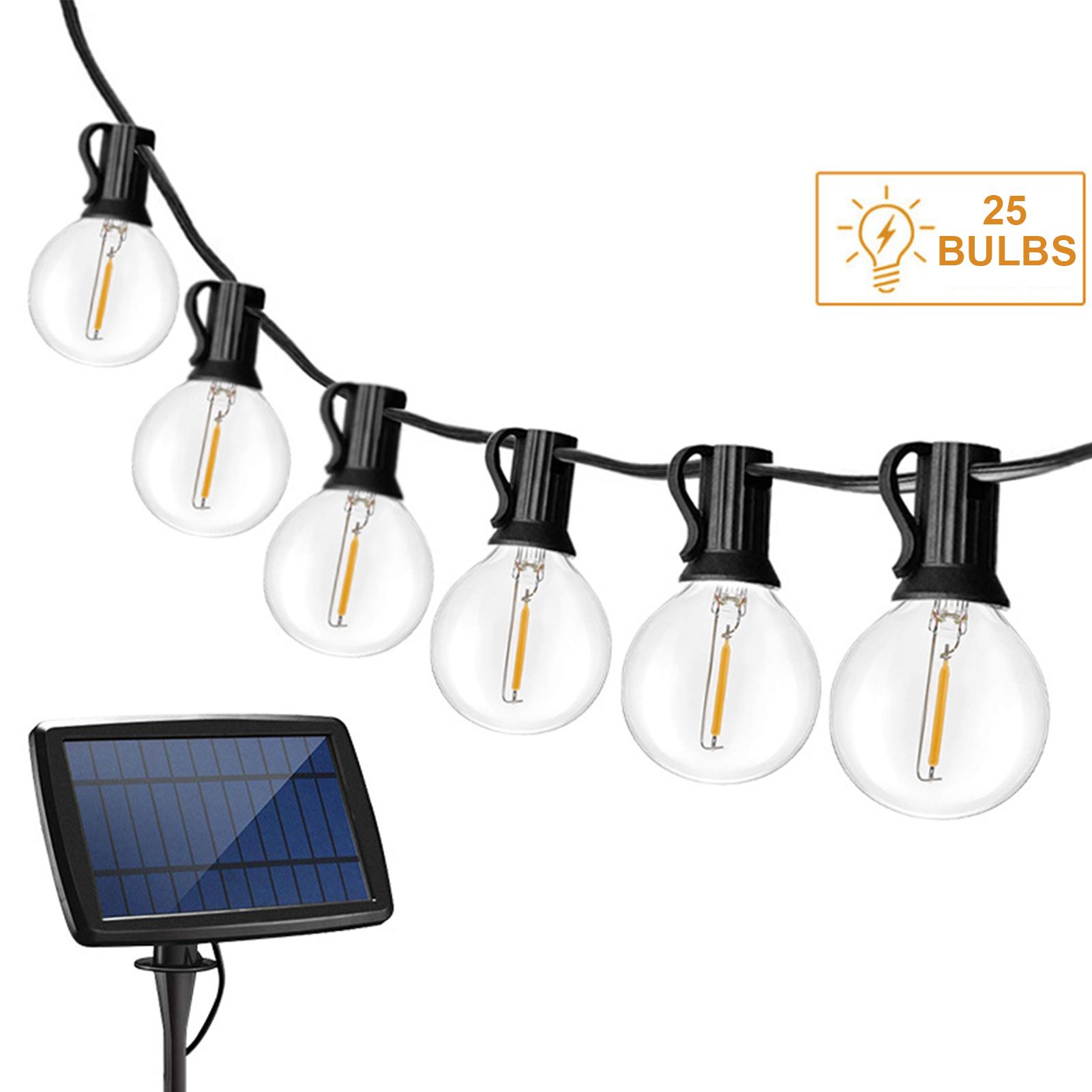 25 LED Solar String Lights Warm White Weatherproof Hanging Bulbs Garden Patio view 2