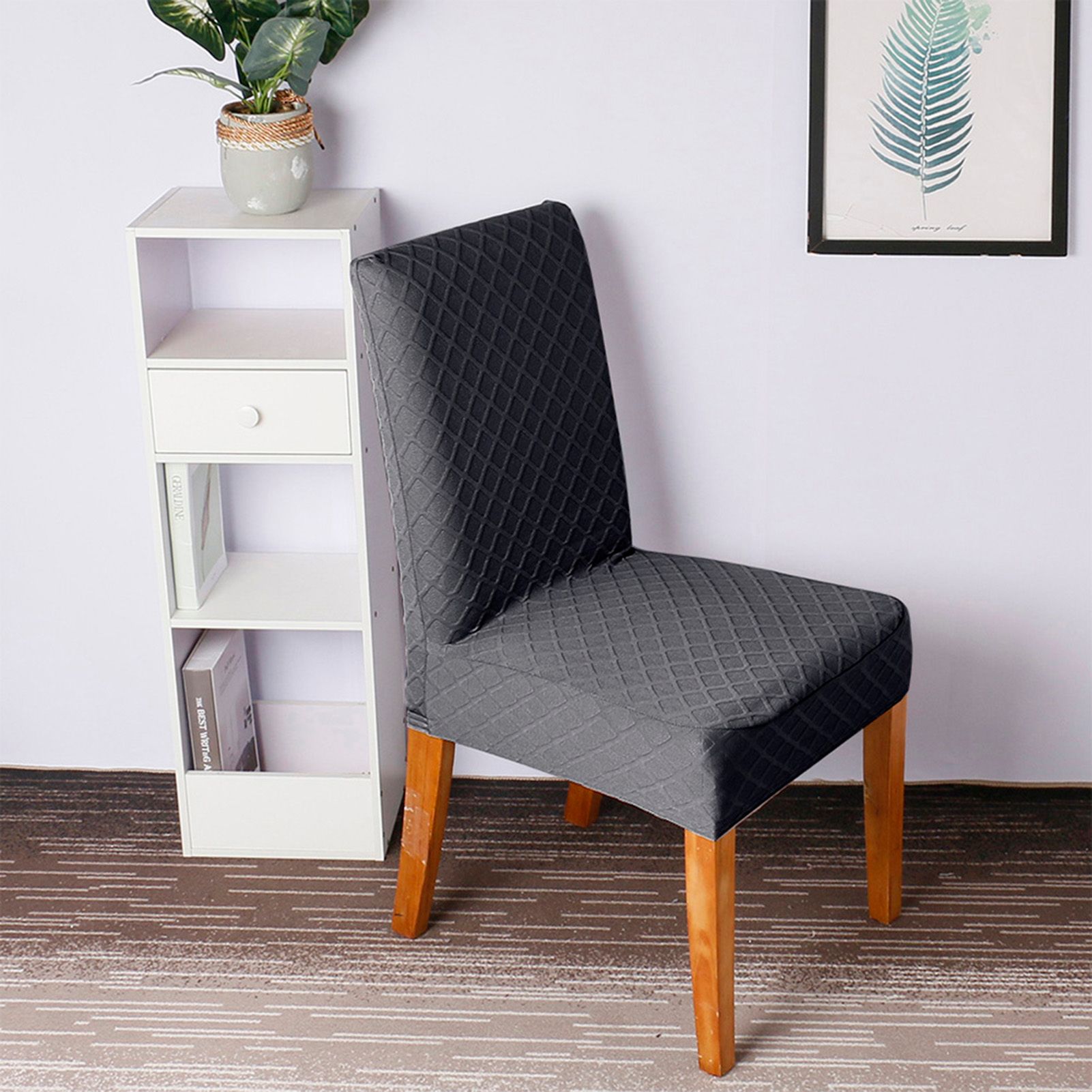 Stretch Solid Diamond Lattice Dining Chair Cover Removable Washable Short