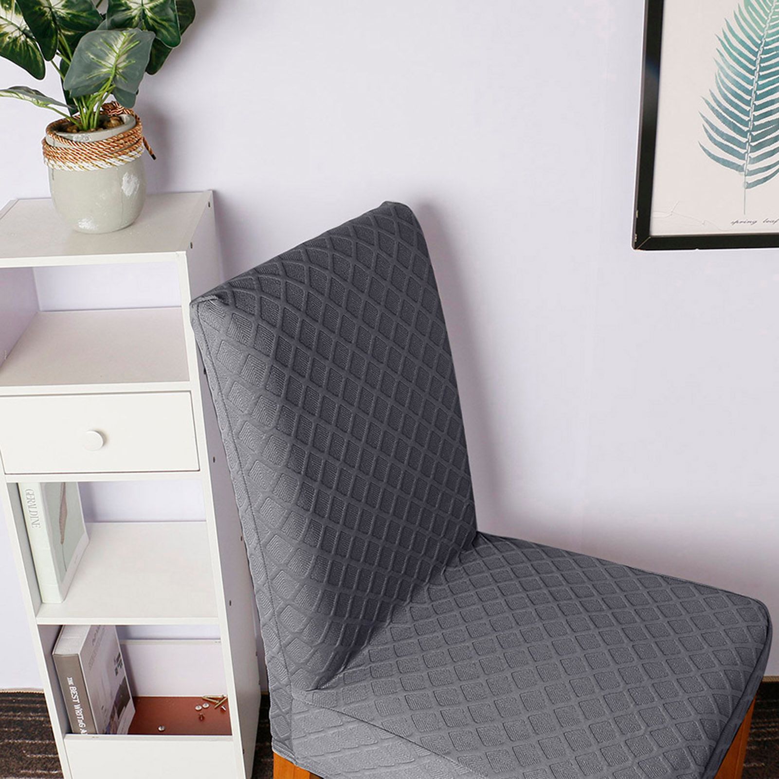 Stretch Solid Diamond Lattice Dining Chair Cover Removable Washable Short view 3