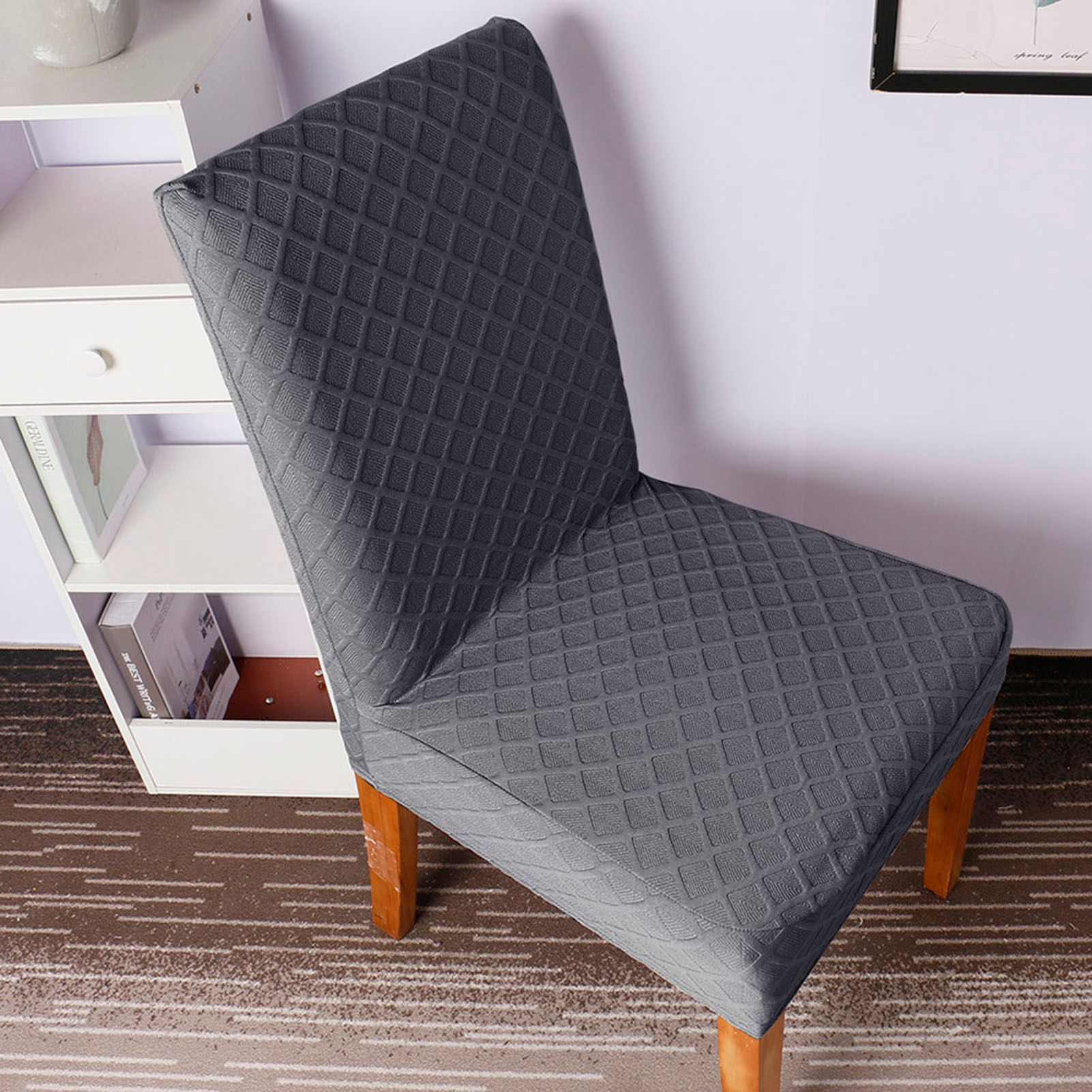 Stretch Solid Diamond Lattice Dining Chair Cover Removable Washable Short view 5